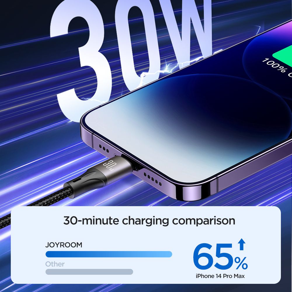 Joyroom Light Speed USB Type-C to Lightning 30W Fast Charging and Data Cable, Nylon Braided Charger for iPhone, iPad, 1.2m, Black - Image 7