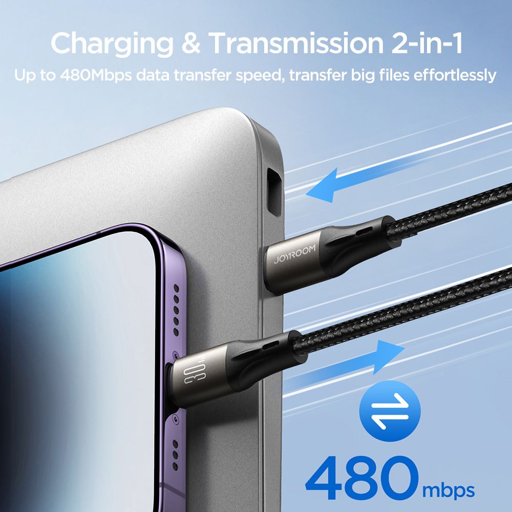 Joyroom Light Speed USB Type-C to Lightning 30W Fast Charging and Data Cable, Nylon Braided Charger for iPhone, iPad, 1.2m, Black - Image 3