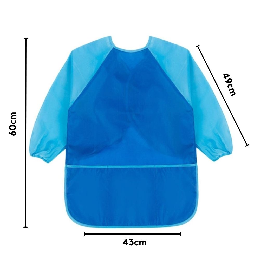 Waterproof Art Smock Long Sleeved Kids Aprons Blue Measurements