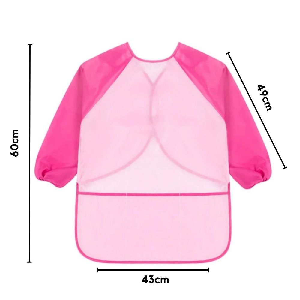 Waterproof Art Smock Long Sleeved Kids Aprons Pink Measurements